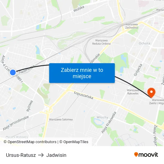 Ursus - Ratusz to Jadwisin map