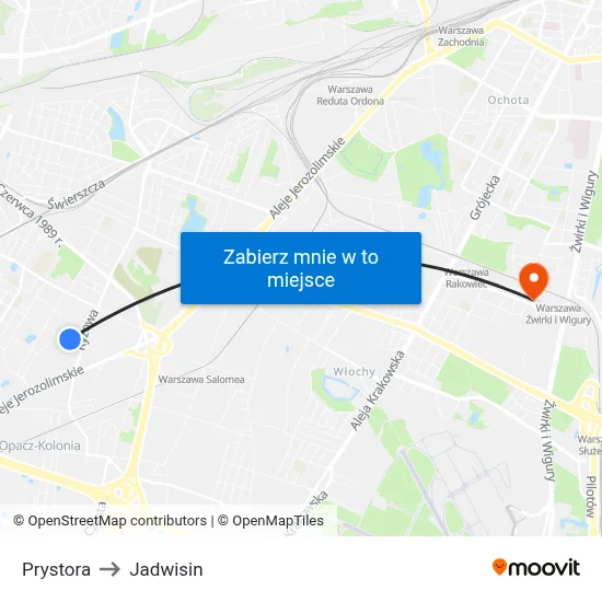 Prystora to Jadwisin map