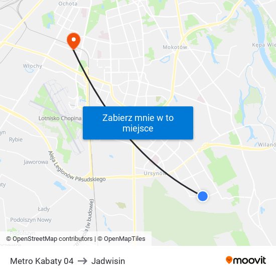 Metro Kabaty to Jadwisin map