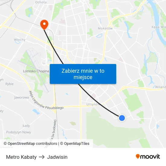 Metro Kabaty to Jadwisin map