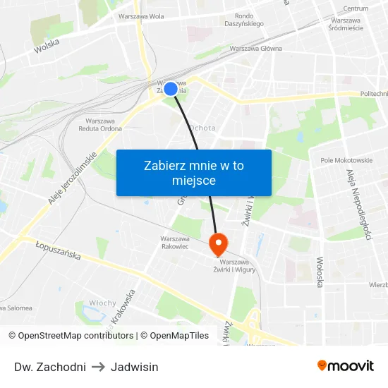 Dw. Zachodni to Jadwisin map