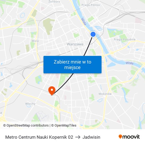 Metro Centrum Nauki Kopernik 02 to Jadwisin map