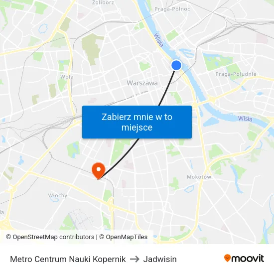 Metro Centrum Nauki Kopernik to Jadwisin map
