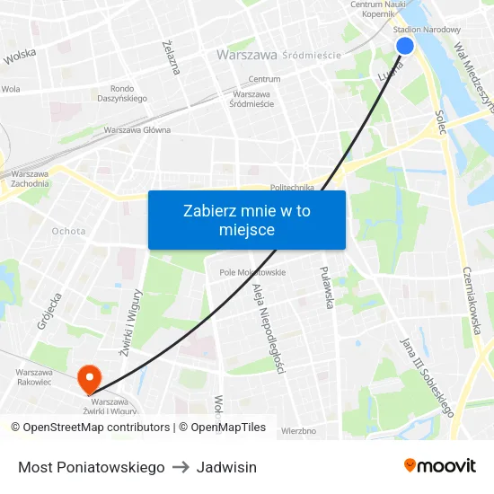 Most Poniatowskiego to Jadwisin map