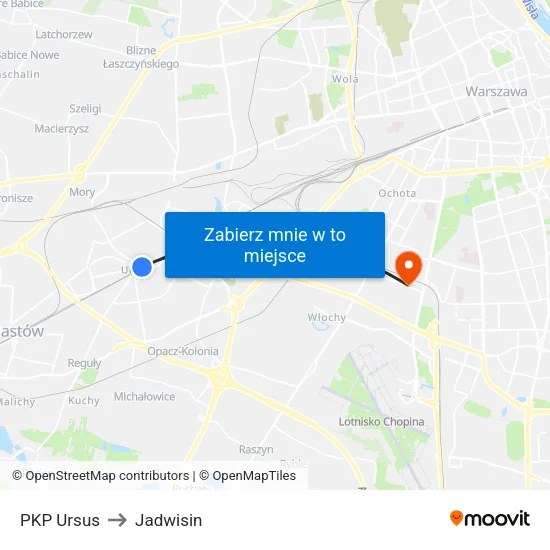 PKP Ursus to Jadwisin map