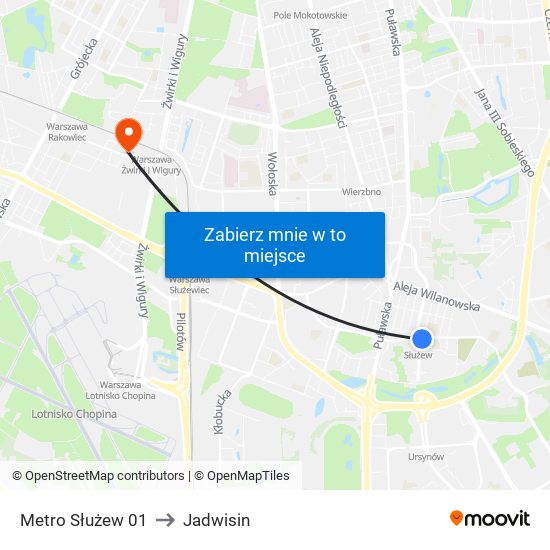 Metro Służew to Jadwisin map