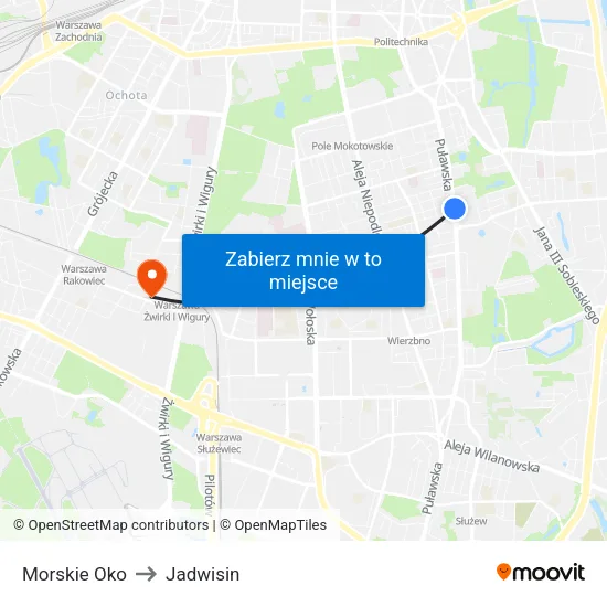 Morskie Oko to Jadwisin map