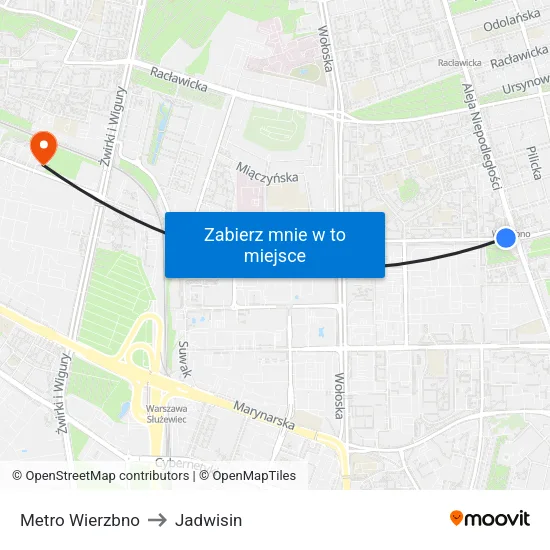 Metro Wierzbno to Jadwisin map