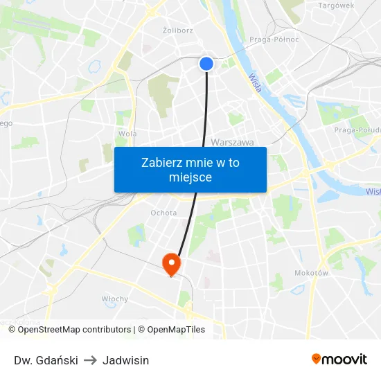 Dw. Gdański to Jadwisin map