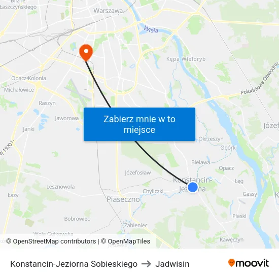 Konstancin-Jeziorna Sobieskiego to Jadwisin map