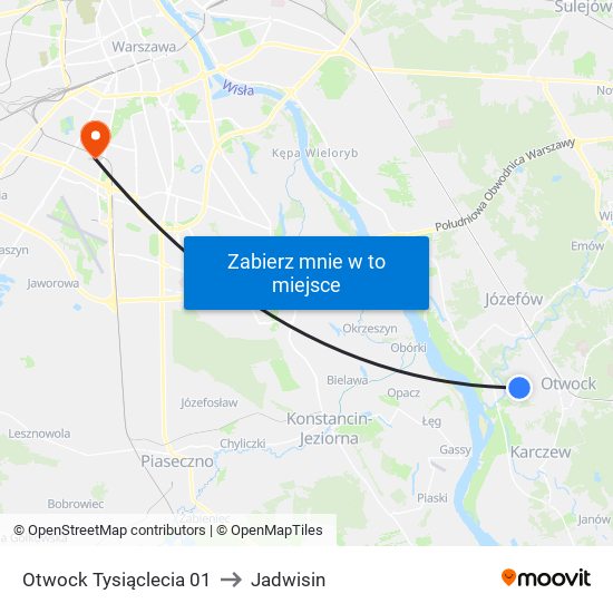 Otwock Tysiąclecia 01 to Jadwisin map