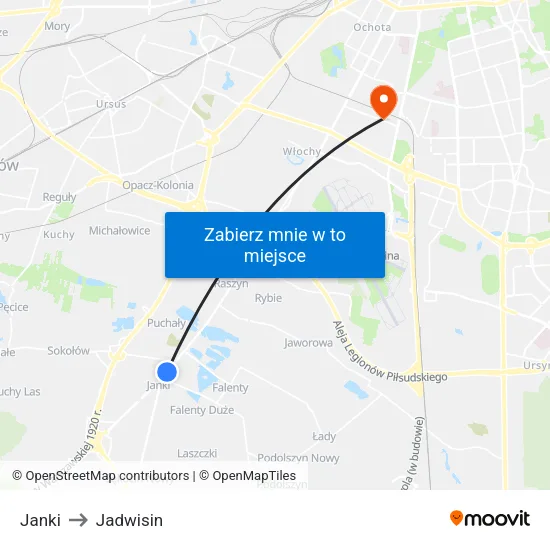 Janki to Jadwisin map