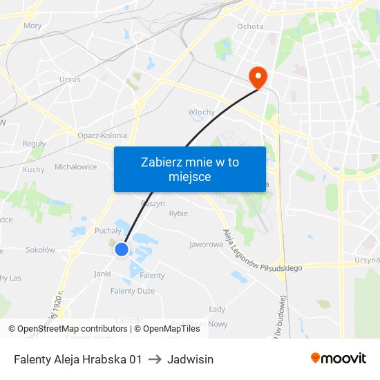 Falenty Aleja Hrabska to Jadwisin map