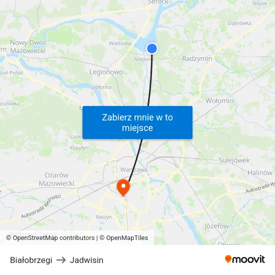 Białobrzegi to Jadwisin map