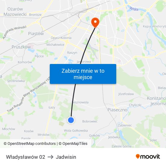 Władysławów to Jadwisin map