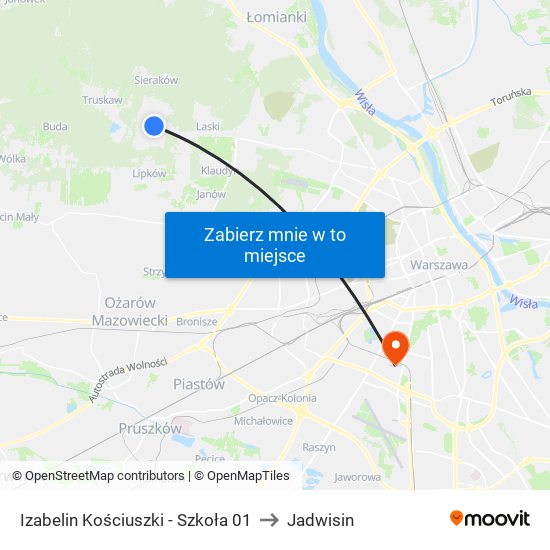 Izabelin Kościuszki - Szkoła 01 to Jadwisin map