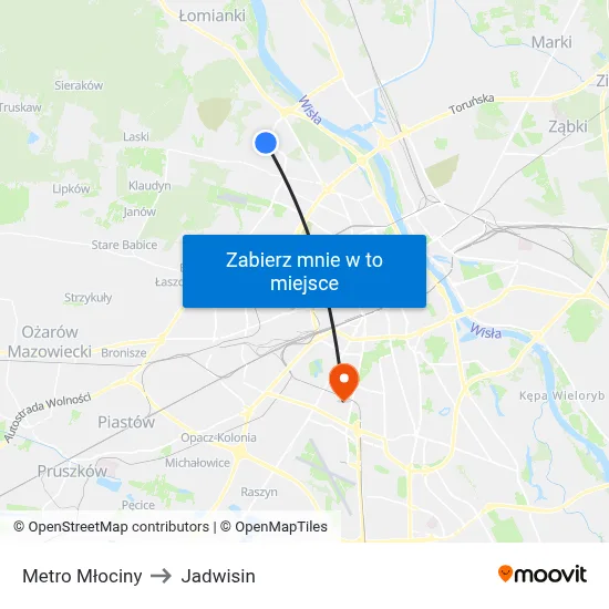 Metro Młociny to Jadwisin map