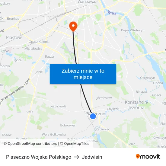 Piaseczno Wojska Polskiego to Jadwisin map