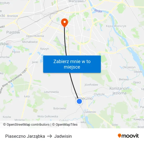 Piaseczno Jarząbka to Jadwisin map