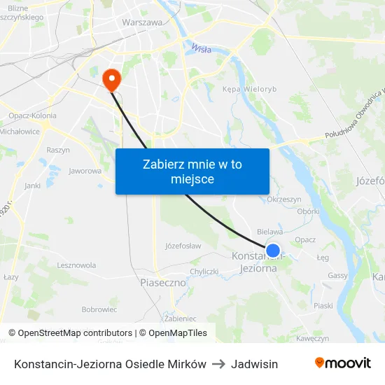 Konstancin-Jeziorna Osiedle Mirków to Jadwisin map
