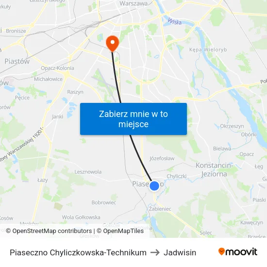 Piaseczno Chyliczkowska - Technikum to Jadwisin map