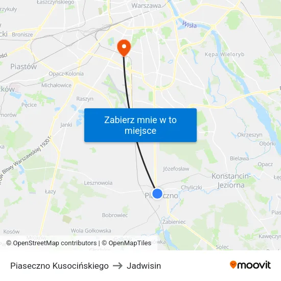 Piaseczno Kusocińskiego to Jadwisin map