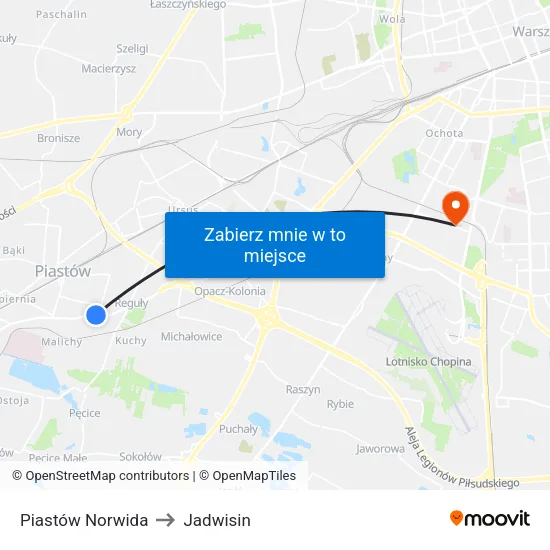 Piastów Norwida to Jadwisin map