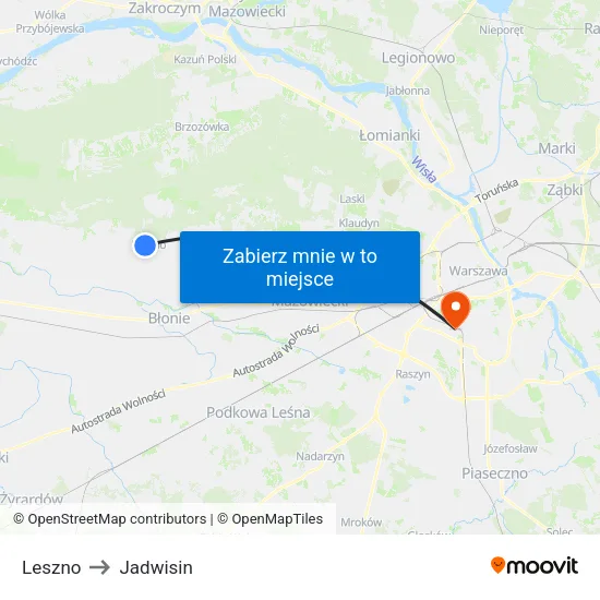 Leszno to Jadwisin map