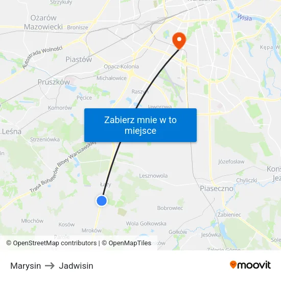 Marysin to Jadwisin map