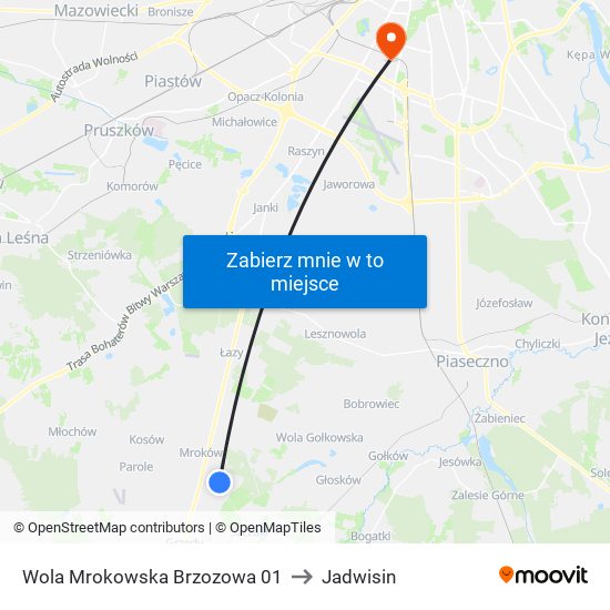 Warszawianka Brzozowa to Jadwisin map