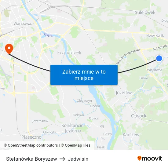 Stefanówka Boryszew to Jadwisin map