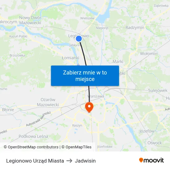 Legionowo Urząd Miasta to Jadwisin map