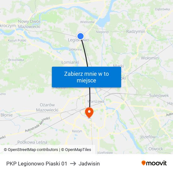 PKP Legionowo Piaski to Jadwisin map