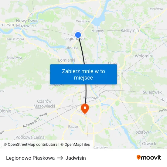 Legionowo Piaskowa to Jadwisin map