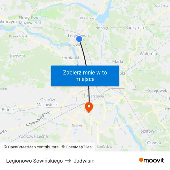 Legionowo Sowińskiego to Jadwisin map
