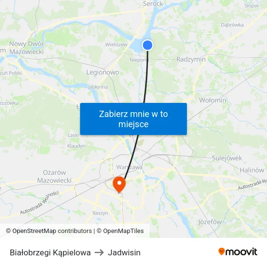 Białobrzegi Kąpielowa to Jadwisin map