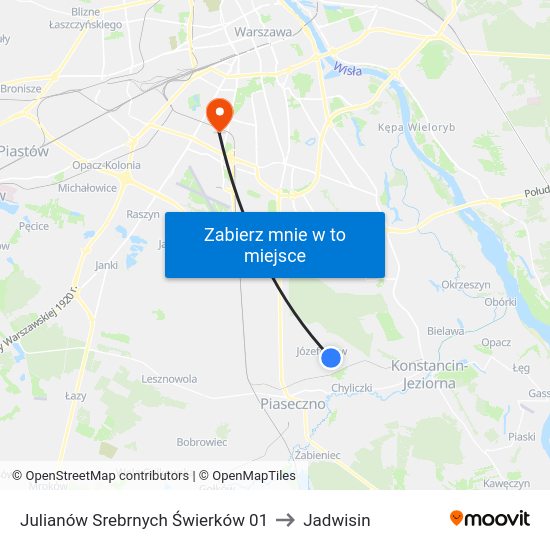 Julianów Srebrnych Świerków to Jadwisin map