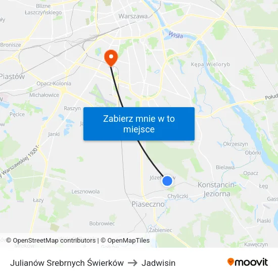 Julianów Srebrnych Świerków to Jadwisin map