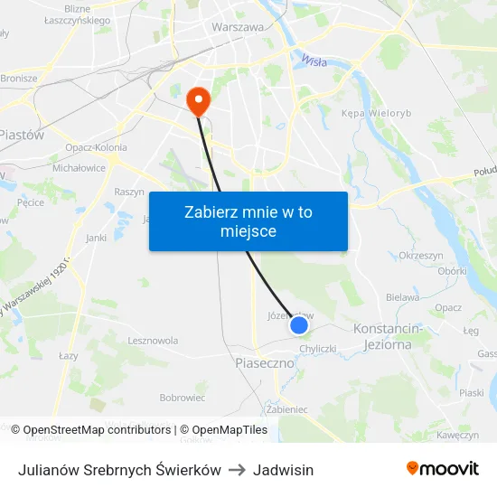 Julianów Srebrnych Świerków to Jadwisin map