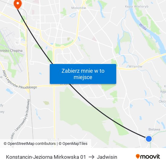 Konstancin-Jeziorna Mirkowska 01 to Jadwisin map