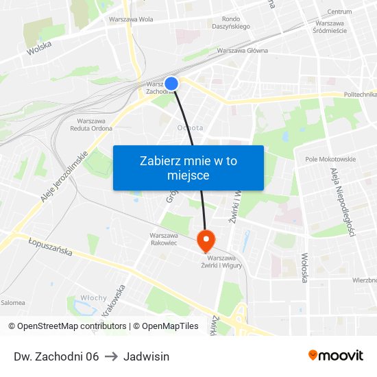 Dw. Zachodni to Jadwisin map