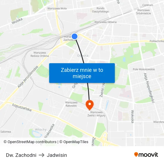 Dw. Zachodni to Jadwisin map
