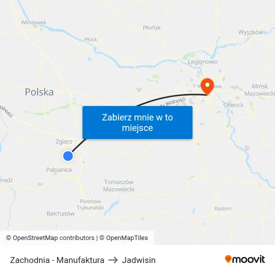 Zachodnia - Manufaktura to Jadwisin map