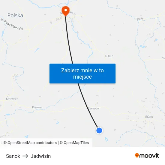 Sanok to Jadwisin map