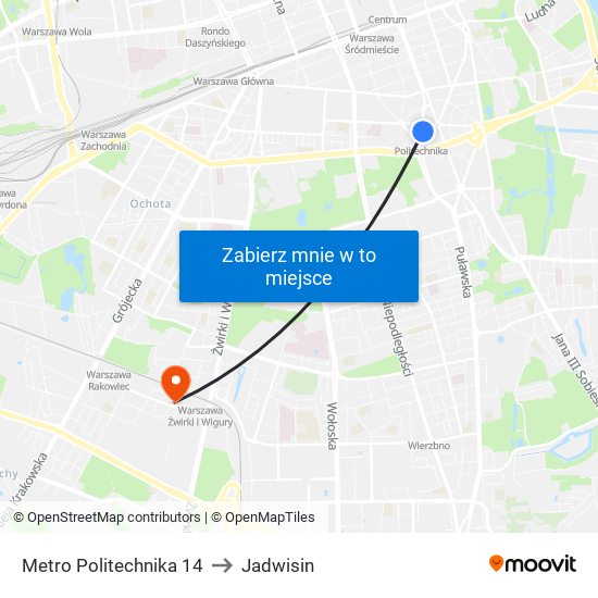 Metro Politechnika 14 to Jadwisin map