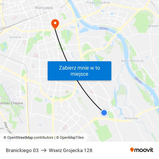 Branickiego 03 to Wseiz Grojecka 128 map