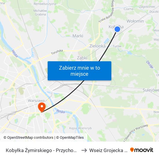 Kobyłka Żymirskiego - Przychodnia 02 to Wseiz Grojecka 128 map