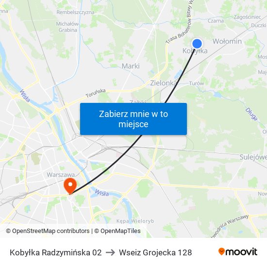 Kobyłka Radzymińska to Wseiz Grojecka 128 map