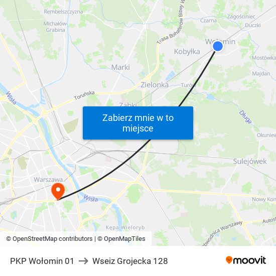 PKP Wołomin 01 to Wseiz Grojecka 128 map