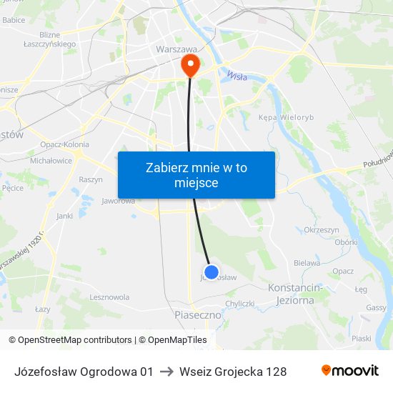 Józefosław Ogrodowa 01 to Wseiz Grojecka 128 map